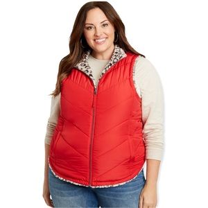 Plus Sz 1X Leopard Reversible Sherpa Zip Up Vest